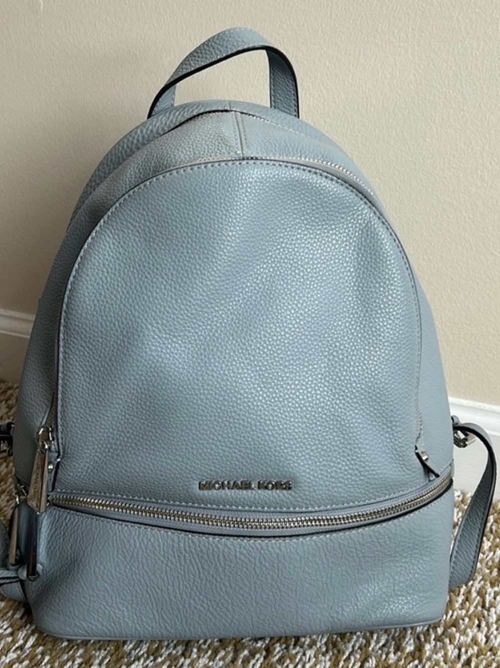 Michael Kors Light Blue Pebbled Leather Backpack